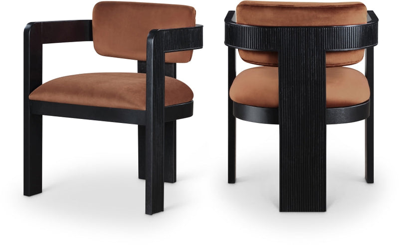 Sacha Velvet Upholstered Dining Chair in Cognac, Set of 2 - 11095Cognac-C
