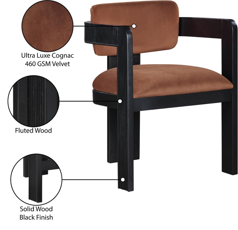 Sacha Velvet Upholstered Dining Chair in Cognac, Set of 2 - 11095Cognac-C