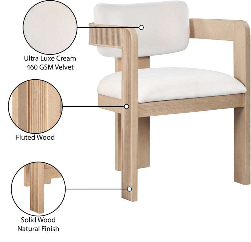 Sacha Velvet Upholstered Dining Chair in Cream, Set of 2 - 11094Cream-C