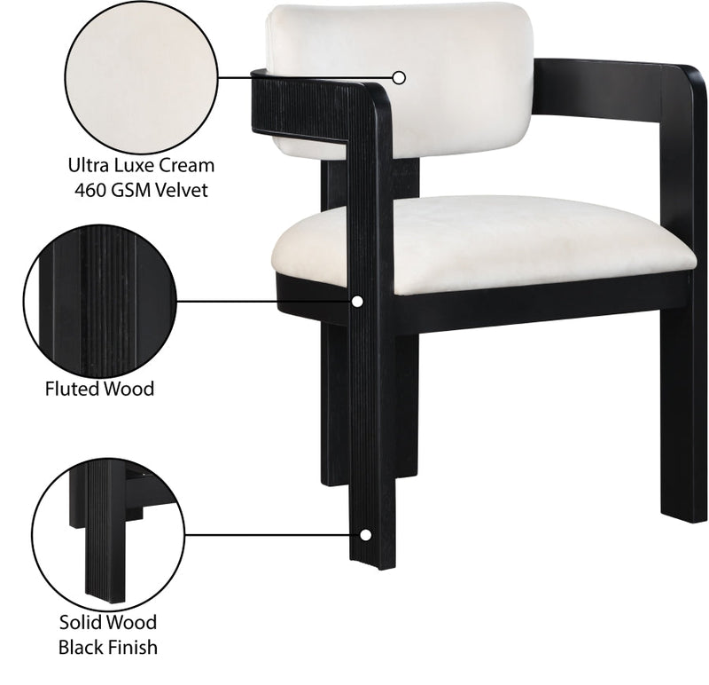Sacha Velvet Upholstered Dining Chair in Cream, Set of 2 - 11095Cream-C