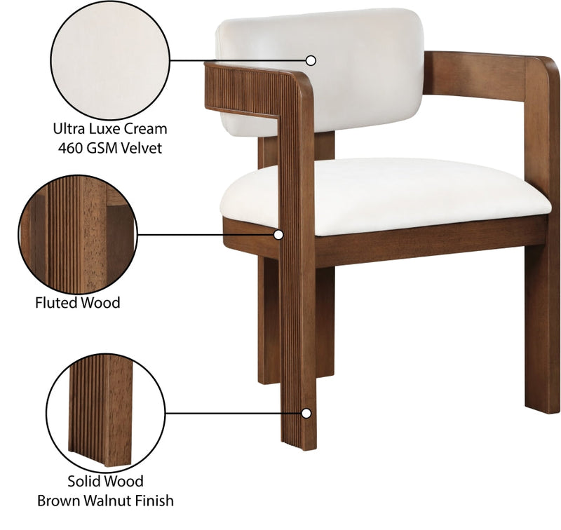 Sacha Velvet Upholstered Dining Chair in Cream, Set of 2 - 11096Cream-C