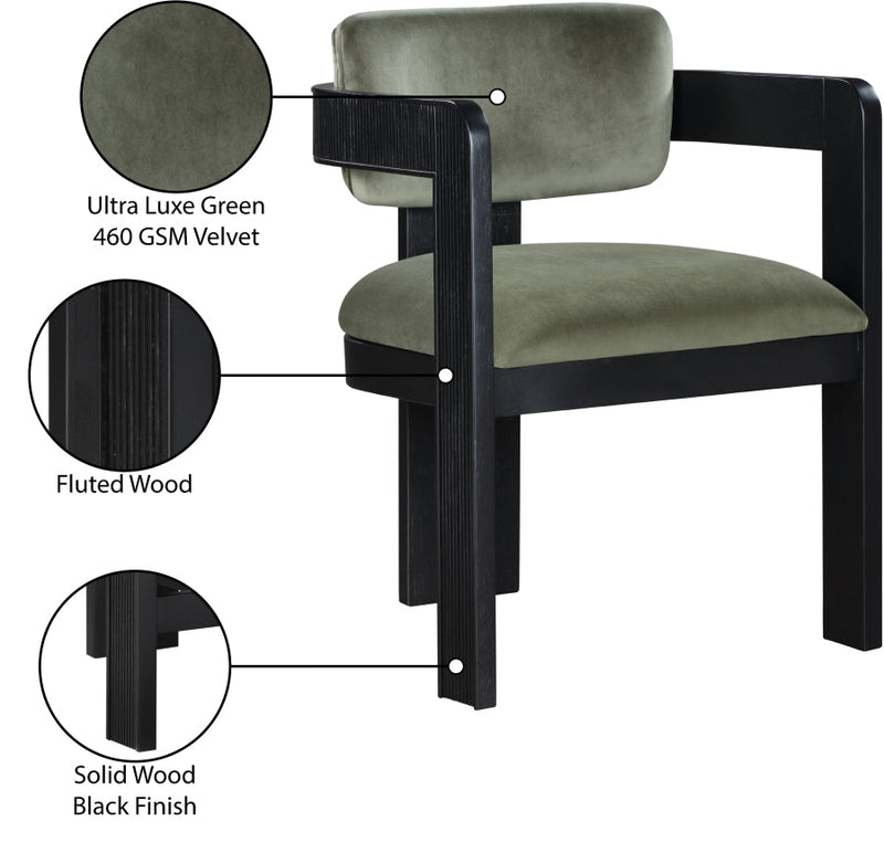 Sacha Velvet Upholstered Dining Chair in Green, Set of 2 - 11095Green-C