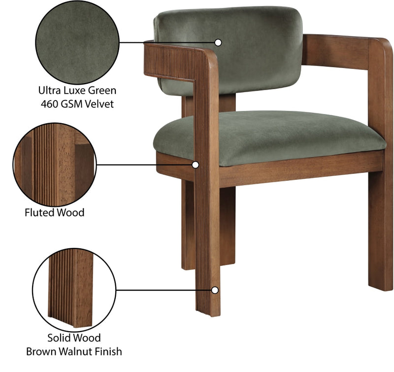Sacha Velvet Upholstered Dining Chair in Green, Set of 2 - 11096Green-C