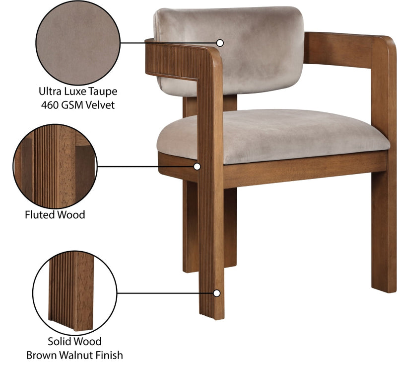 Sacha Velvet Upholstered Dining Chair in Taupe, Set of 2 - 11096Taupe-C