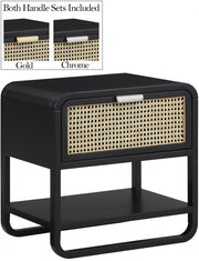 Sage Solid Wood And Natural Cane Nightstand in Black - 873Black-NS