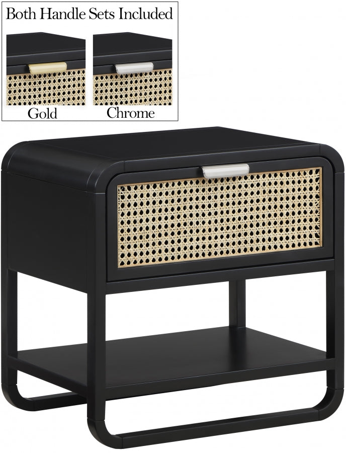 Sage Solid Wood And Natural Cane Nightstand in Black - 873Black-NS
