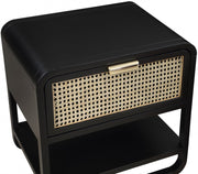 Sage Solid Wood And Natural Cane Nightstand in Black - 873Black-NS