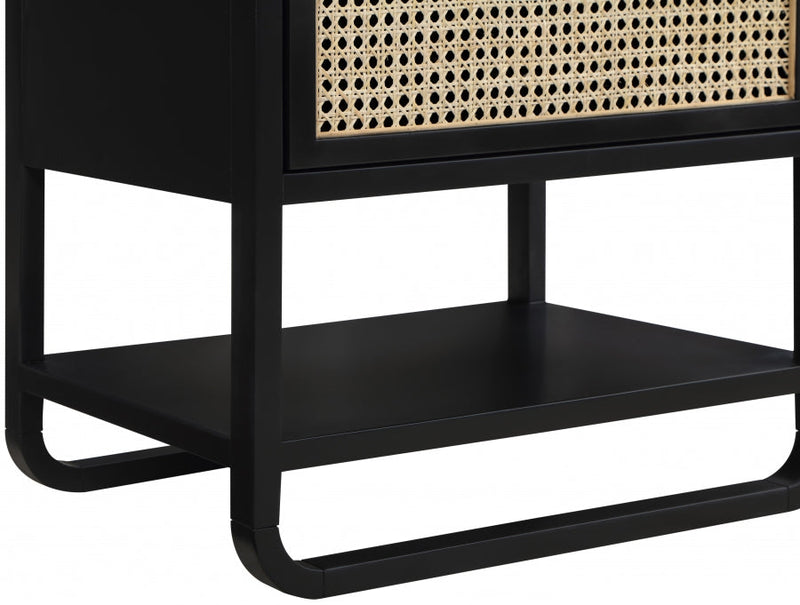 Sage Solid Wood And Natural Cane Nightstand in Black - 873Black-NS