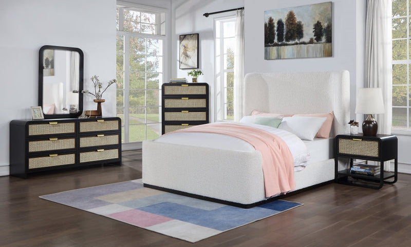 Sage Solid Wood And Natural Cane Nightstand in Black - 873Black-NS