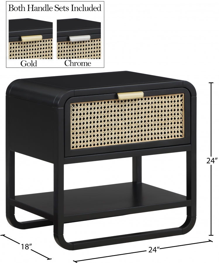 Sage Solid Wood And Natural Cane Nightstand in Black - 873Black-NS