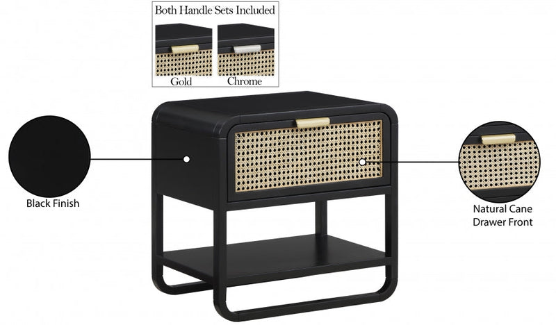 Sage Solid Wood And Natural Cane Nightstand in Black - 873Black-NS