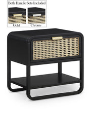 Sage Solid Wood And Natural Cane Nightstand in Black - 873Black-NS