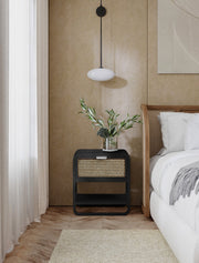 Sage Solid Wood And Natural Cane Nightstand in Black - 873Black-NS