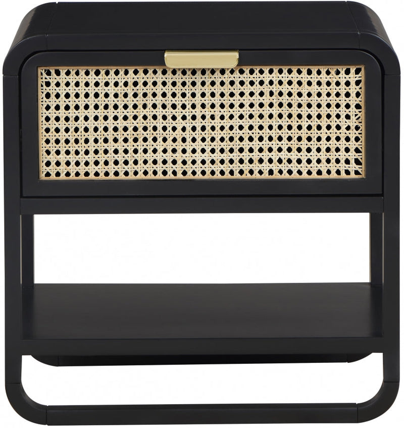 Sage Solid Wood And Natural Cane Nightstand in Black - 873Black-NS