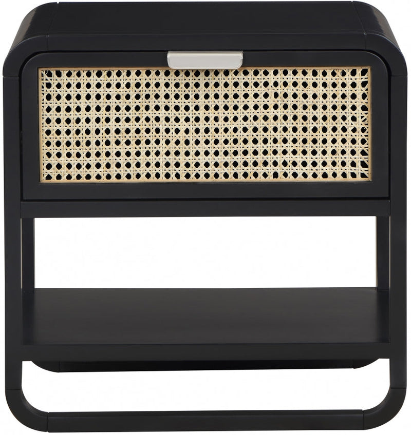 Sage Solid Wood And Natural Cane Nightstand in Black - 873Black-NS