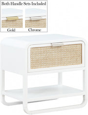 Sage Solid Wood And Natural Cane Nightstand in White - 873White-NS