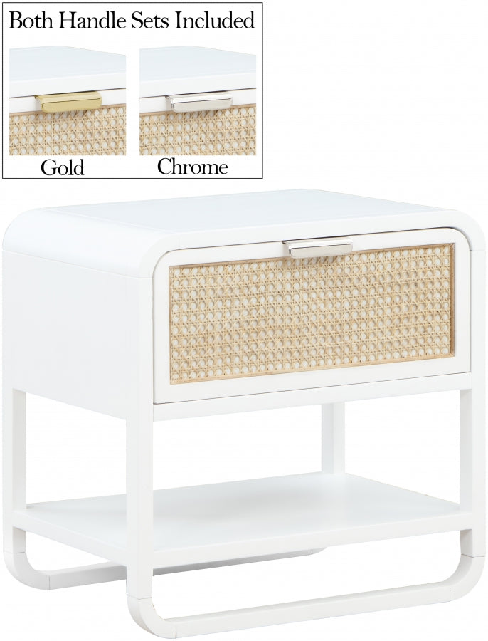 Sage Solid Wood And Natural Cane Nightstand in White - 873White-NS