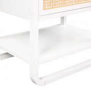 Sage Solid Wood And Natural Cane Nightstand in White - 873White-NS