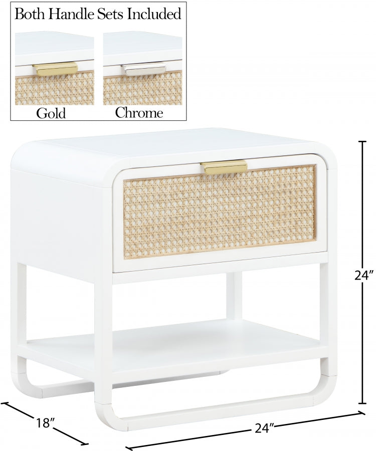 Sage Solid Wood And Natural Cane Nightstand in White - 873White-NS