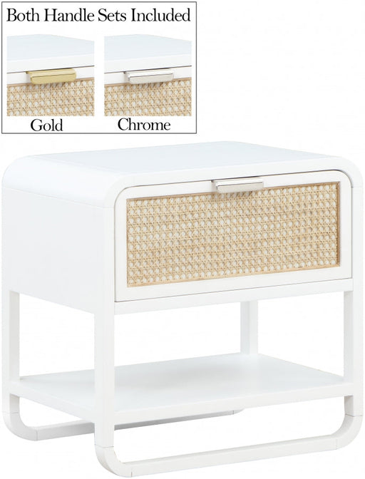Sage Solid Wood And Natural Cane Nightstand in White - 873White-NS