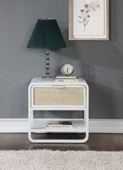 Sage Solid Wood And Natural Cane Nightstand in White - 873White-NS