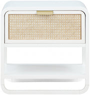 Sage Solid Wood And Natural Cane Nightstand in White - 873White-NS