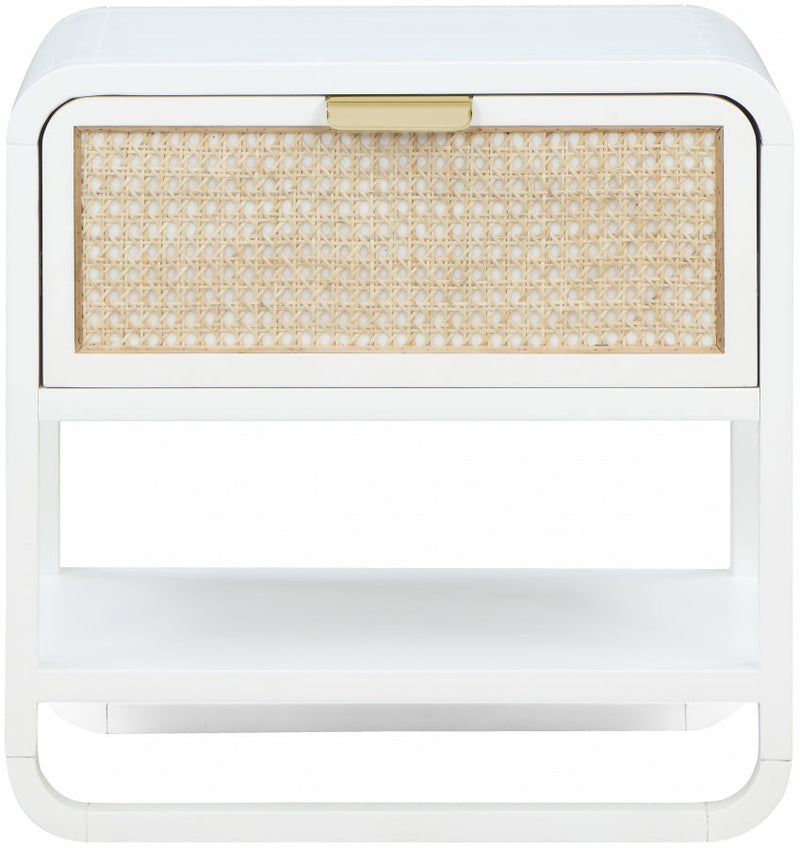 Sage Solid Wood And Natural Cane Nightstand in White - 873White-NS