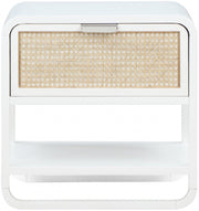 Sage Solid Wood And Natural Cane Nightstand in White - 873White-NS