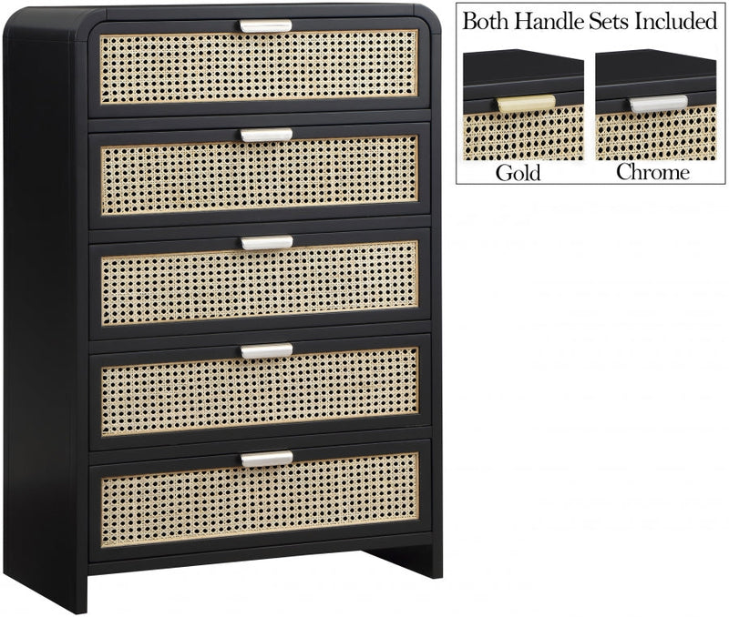 Sage Solid Wood And Natural Cane Wood Chest in Black - 873Black-CH