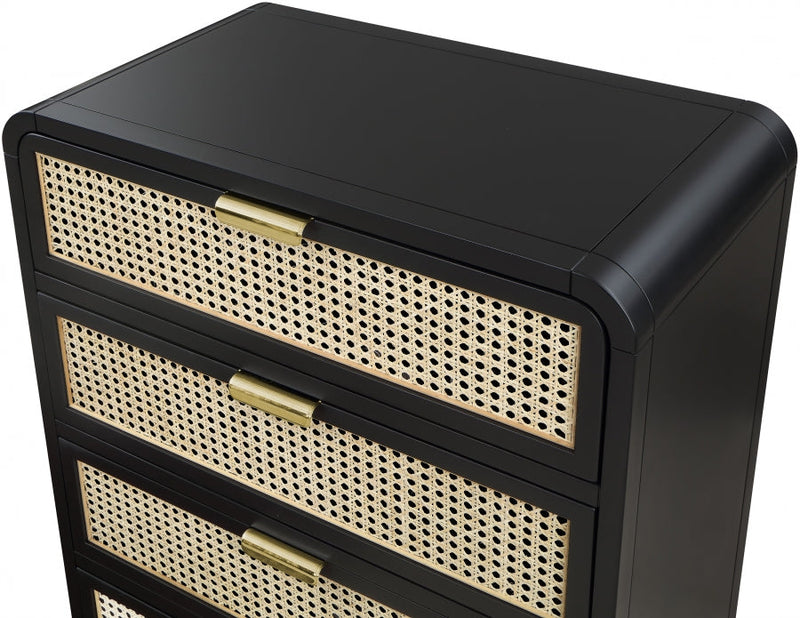 Sage Solid Wood And Natural Cane Wood Chest in Black - 873Black-CH