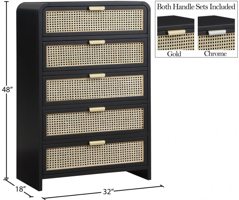 Sage Solid Wood And Natural Cane Wood Chest in Black - 873Black-CH
