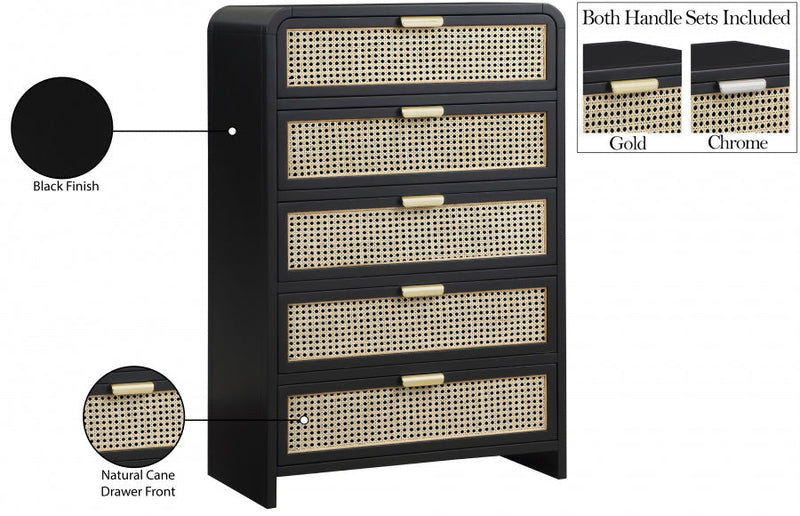 Sage Solid Wood And Natural Cane Wood Chest in Black - 873Black-CH