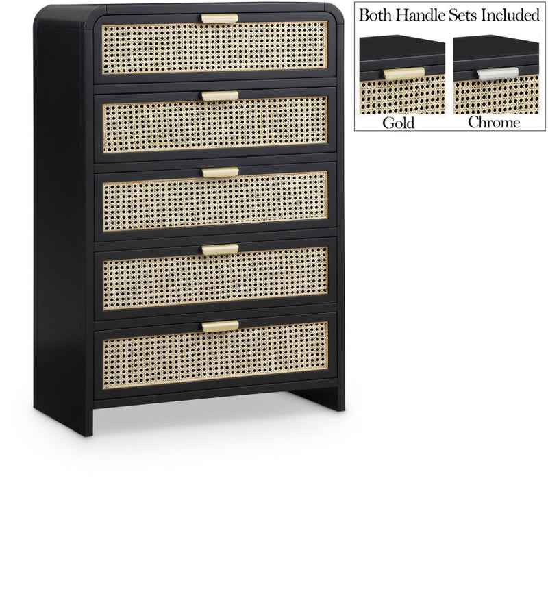 Sage Solid Wood And Natural Cane Wood Chest in Black - 873Black-CH