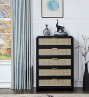 Sage Solid Wood And Natural Cane Wood Chest in Black - 873Black-CH