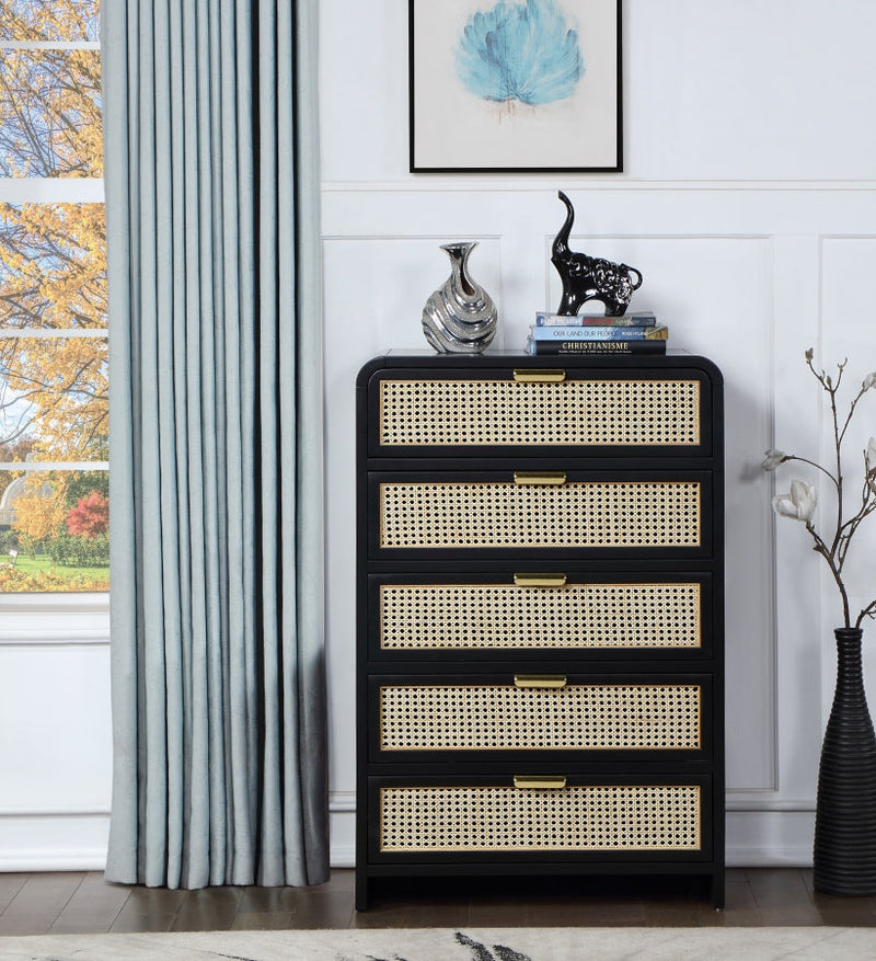 Sage Solid Wood And Natural Cane Wood Chest in Black - 873Black-CH