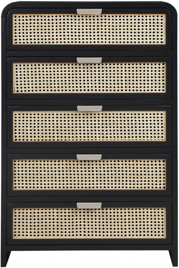 Sage Solid Wood And Natural Cane Wood Chest in Black - 873Black-CH