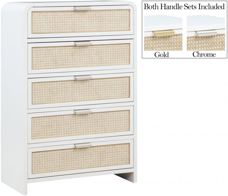 Sage Solid Wood And Natural Cane Wood Chest in White - 873White-CH