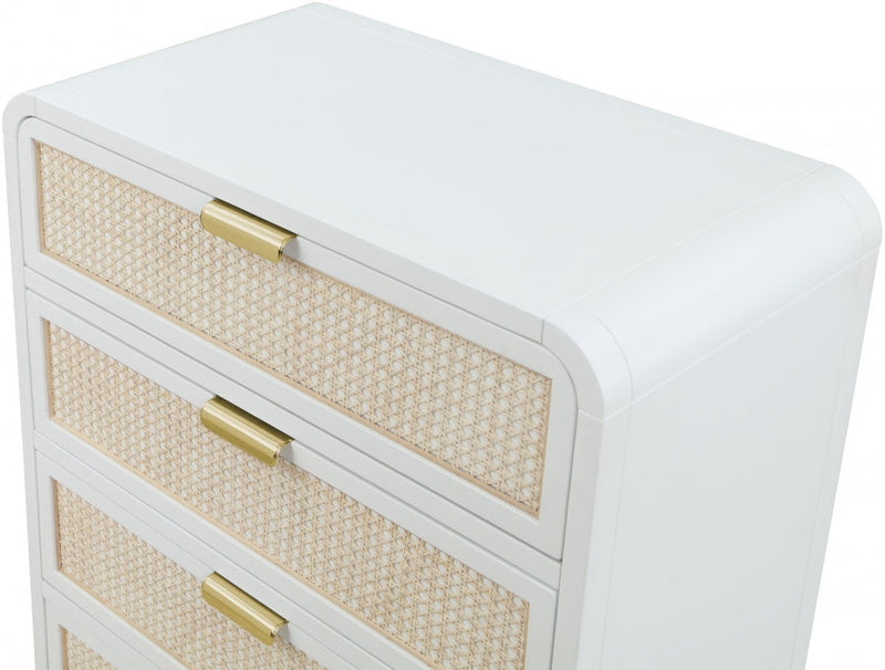 Sage Solid Wood And Natural Cane Wood Chest in White - 873White-CH