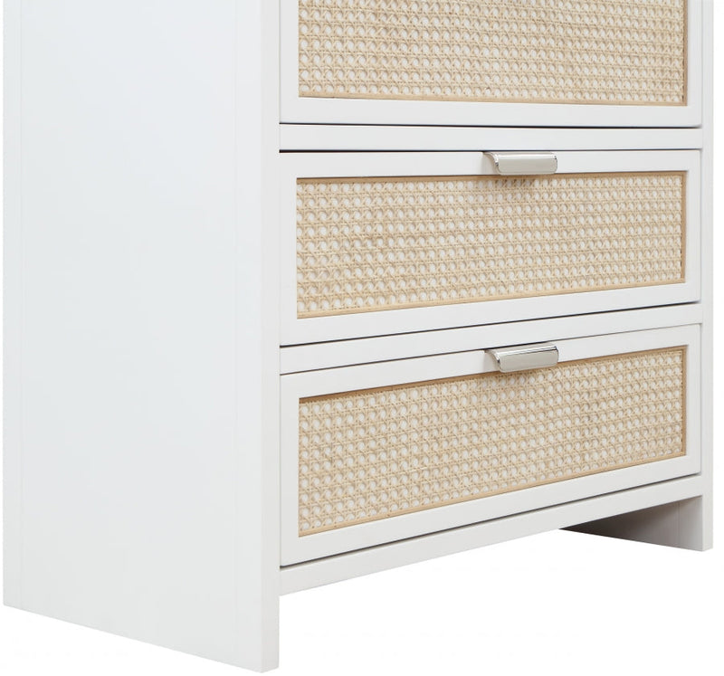 Sage Solid Wood And Natural Cane Wood Chest in White - 873White-CH