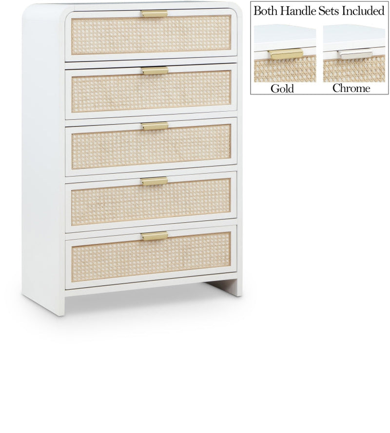 Sage Solid Wood And Natural Cane Wood Chest in White - 873White-CH