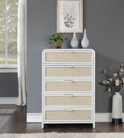 Sage Solid Wood And Natural Cane Wood Chest in White - 873White-CH