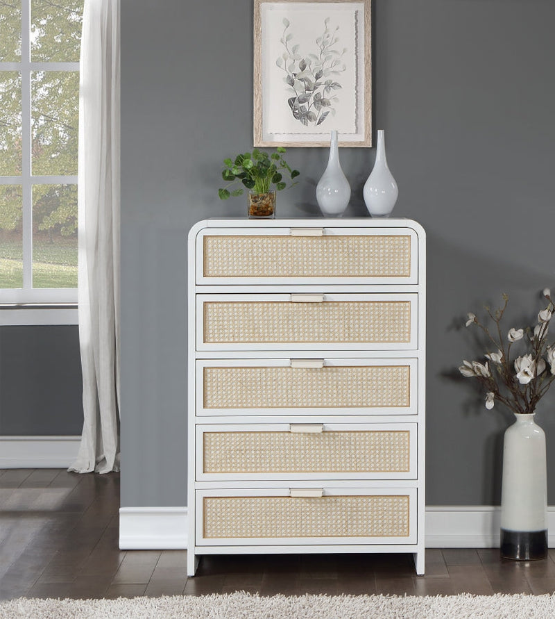 Sage Solid Wood And Natural Cane Wood Chest in White - 873White-CH