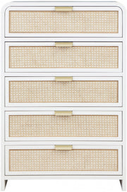 Sage Solid Wood And Natural Cane Wood Chest in White - 873White-CH