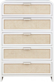 Sage Solid Wood And Natural Cane Wood Chest in White - 873White-CH