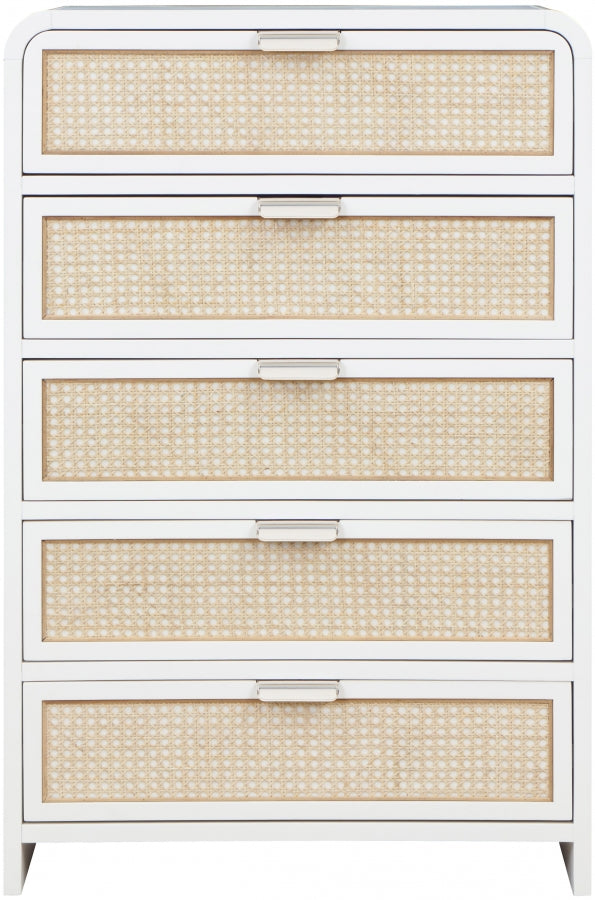 Sage Solid Wood And Natural Cane Wood Chest in White - 873White-CH