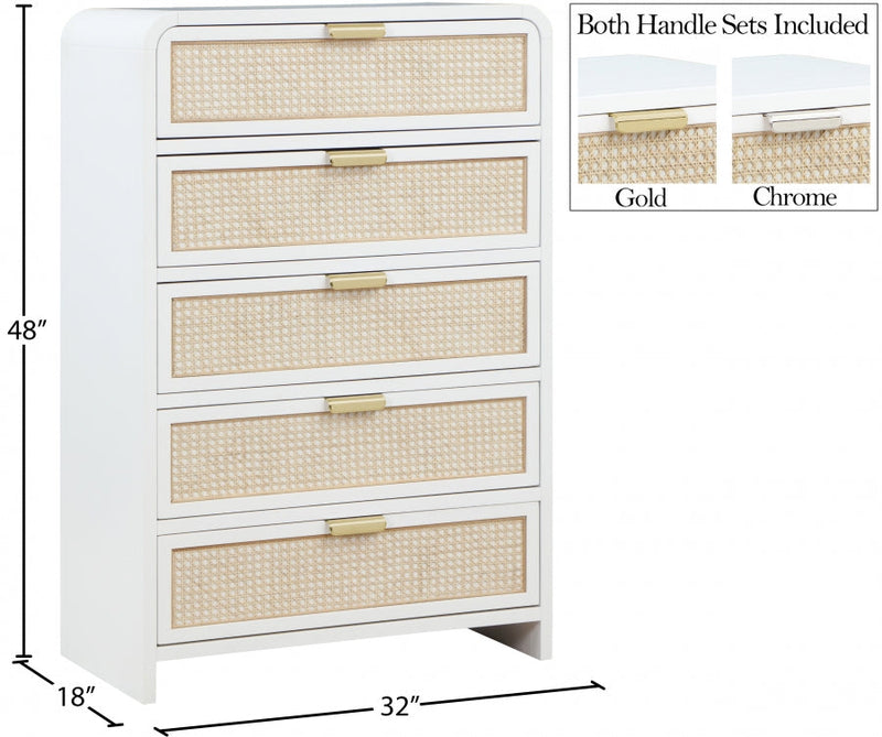 Sage Solid Wood And Natural Cane Wood Chest in White - 873White-CH