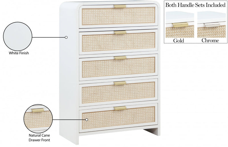 Sage Solid Wood And Natural Cane Wood Chest in White - 873White-CH