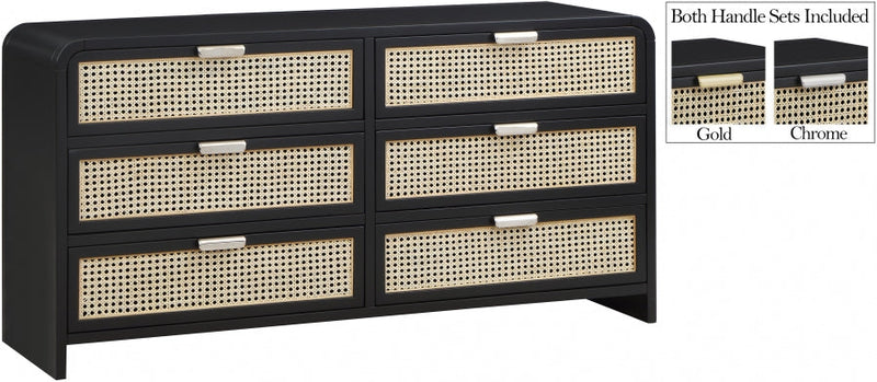 Sage Solid Wood And Natural Cane Wood Dresser in Black - 873Black-D