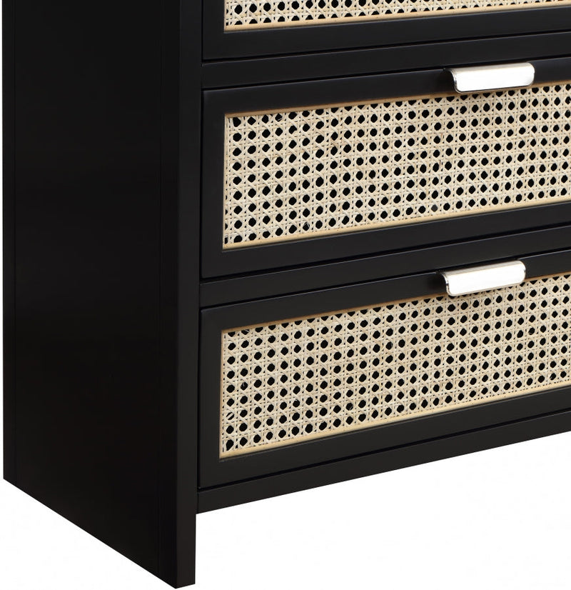 Sage Solid Wood And Natural Cane Wood Dresser in Black - 873Black-D