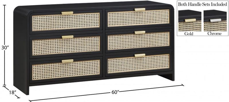 Sage Solid Wood And Natural Cane Wood Dresser in Black - 873Black-D